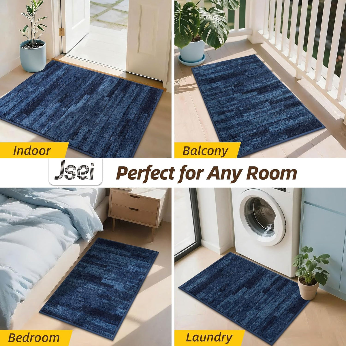 JSEI Dirt Trapper Door Mat 20"x32", Non-Slip Doormat, Blue