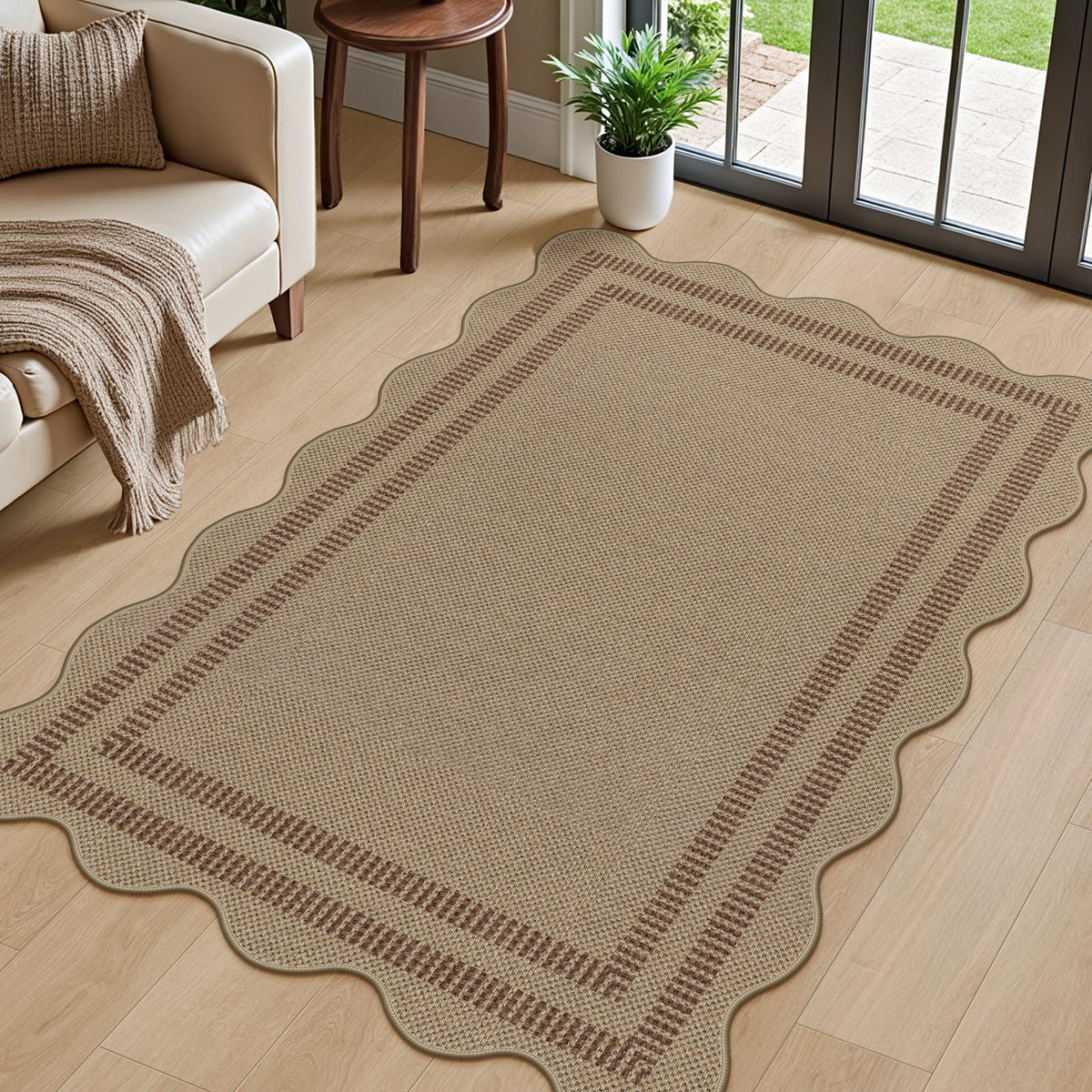 Easy Jute Black Entryway Rug, 2x3 Front Door Mat Washable Non Slip Small Kitchen Rug, Indoor Outdoor Farmhouse Scalloped Doormat for Porch Bathroom Doorway