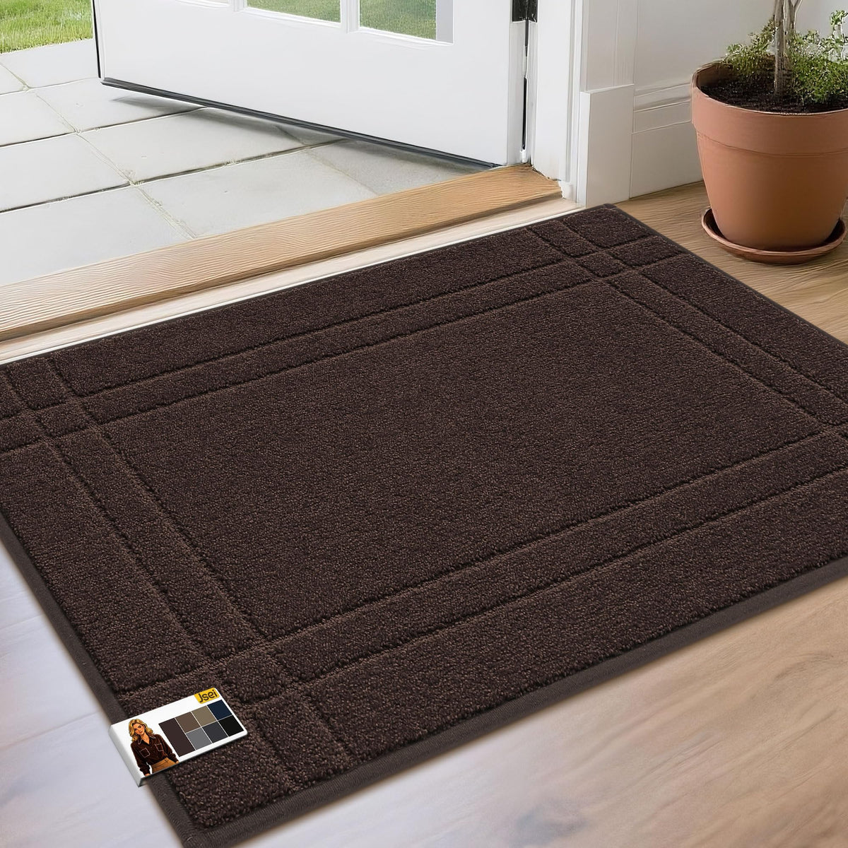JSEI Door Mat for Entrance 20"x32", Dirt Trapper Doormat, Black