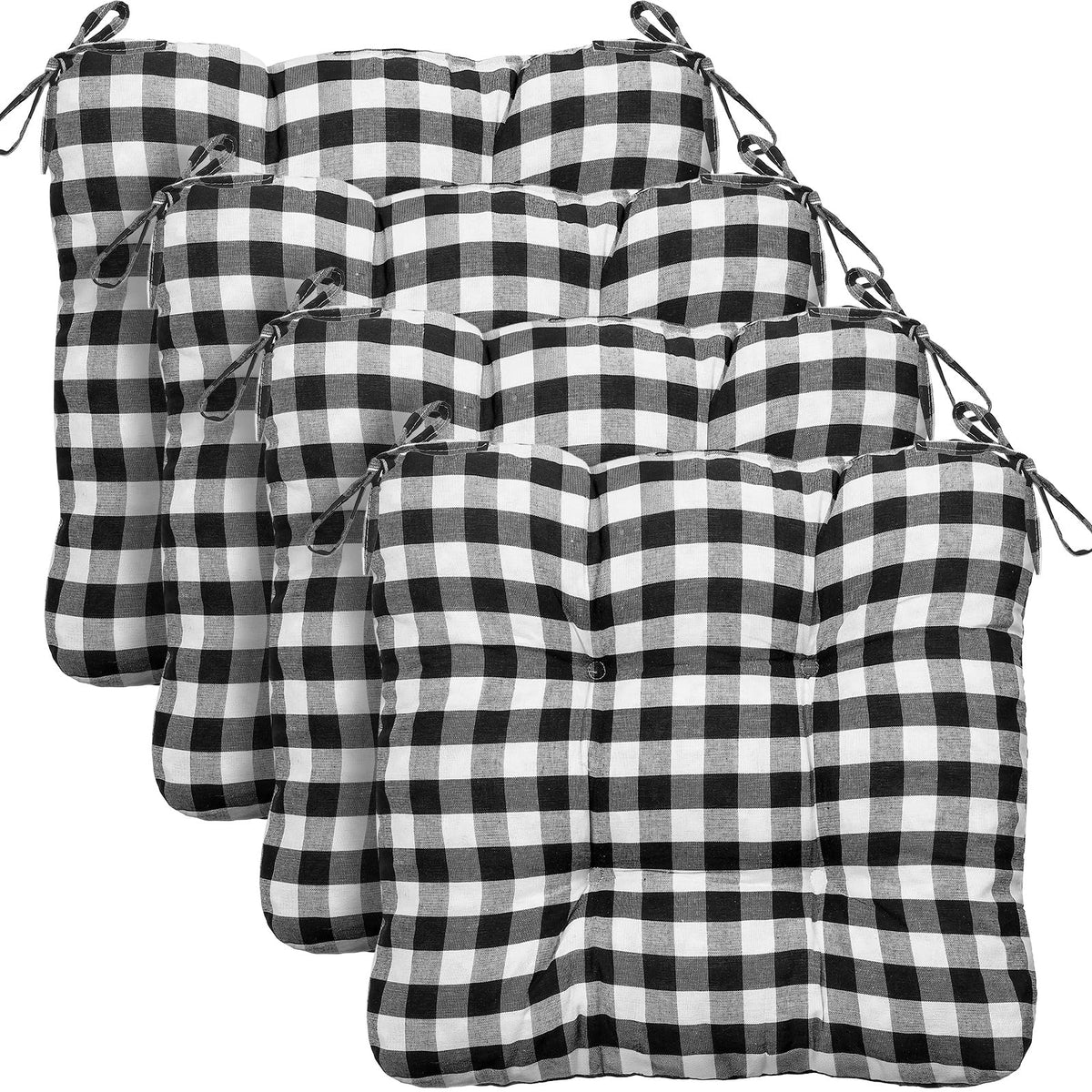 Geetery 4 Pack Chair Cushions, 16" x 15",Khaki and White,Plaid