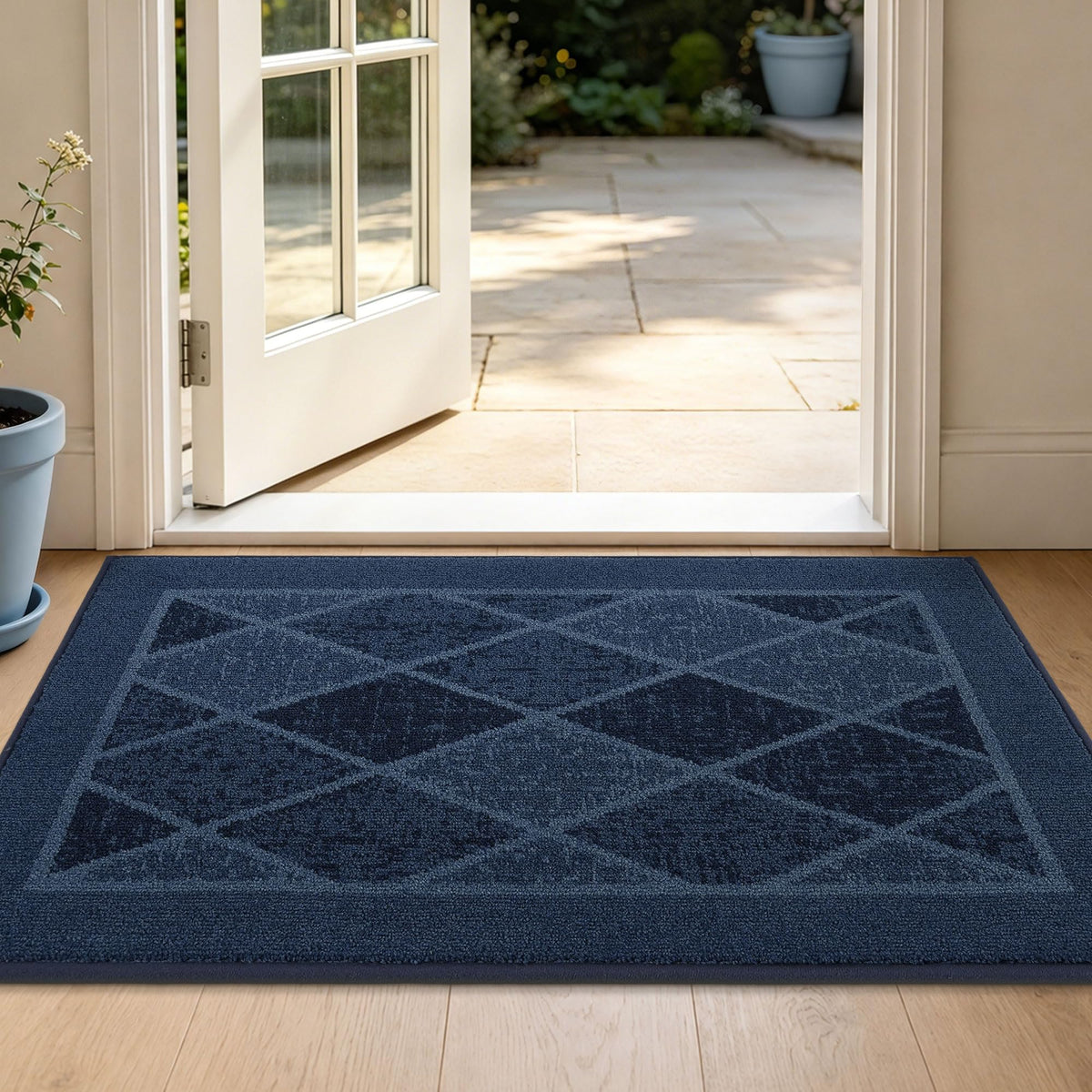 BEQHAUSE Dirt Trapper Door Mat 20" x 32", Doormat Non-Slip, Navy Blue