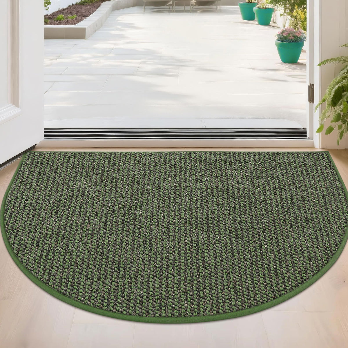 BEQHAUSE Dirt Trapper Door Mat 17" x 30" Half Circle Non Slip Rugs, Taupe