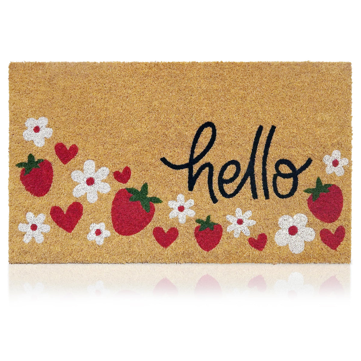 Coir Welcome Mat, Non-Slip, Welcome Daisy, 17 x 29 in