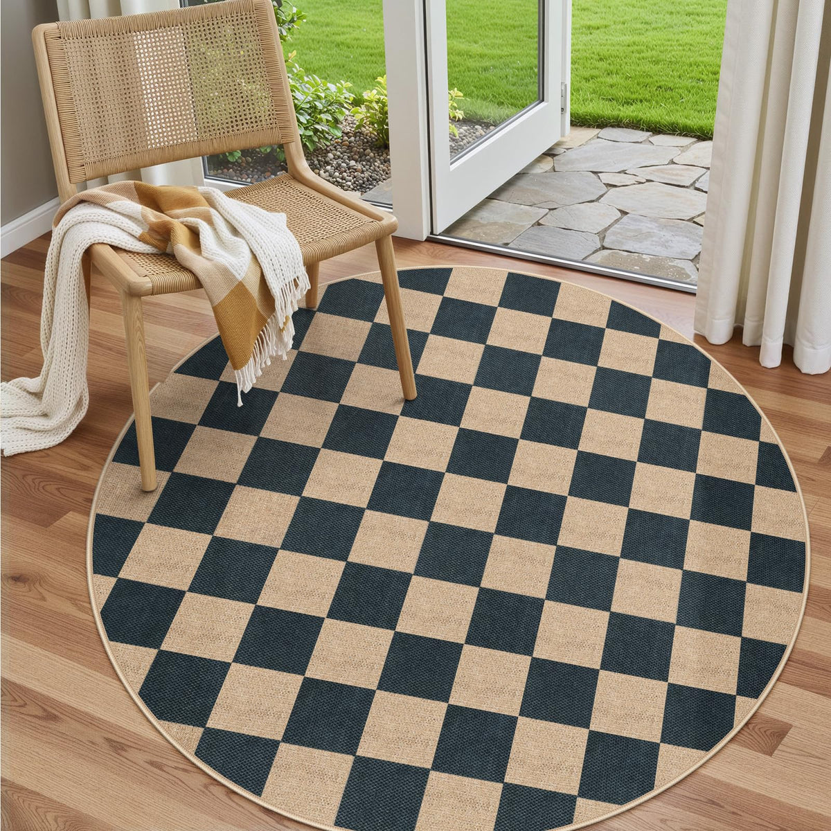 Lahome Checkered Easy Jute 3x5 Entryway Front Porch Rug, Black Diamond Indoor Outdoor Patio Layering Rug, Washable Farmhouse Neutral Non Slip Non Shedding Door Carpet for Backyard Blacony