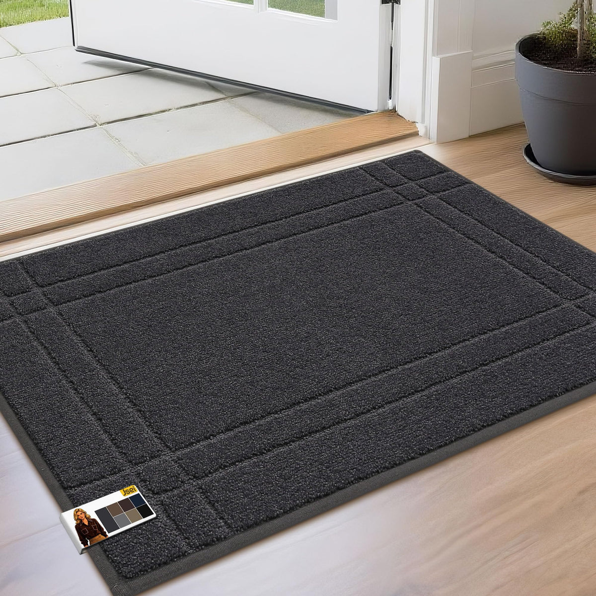 JSEI Door Mat for Entrance 20"x32", Dirt Trapper Doormat, Black