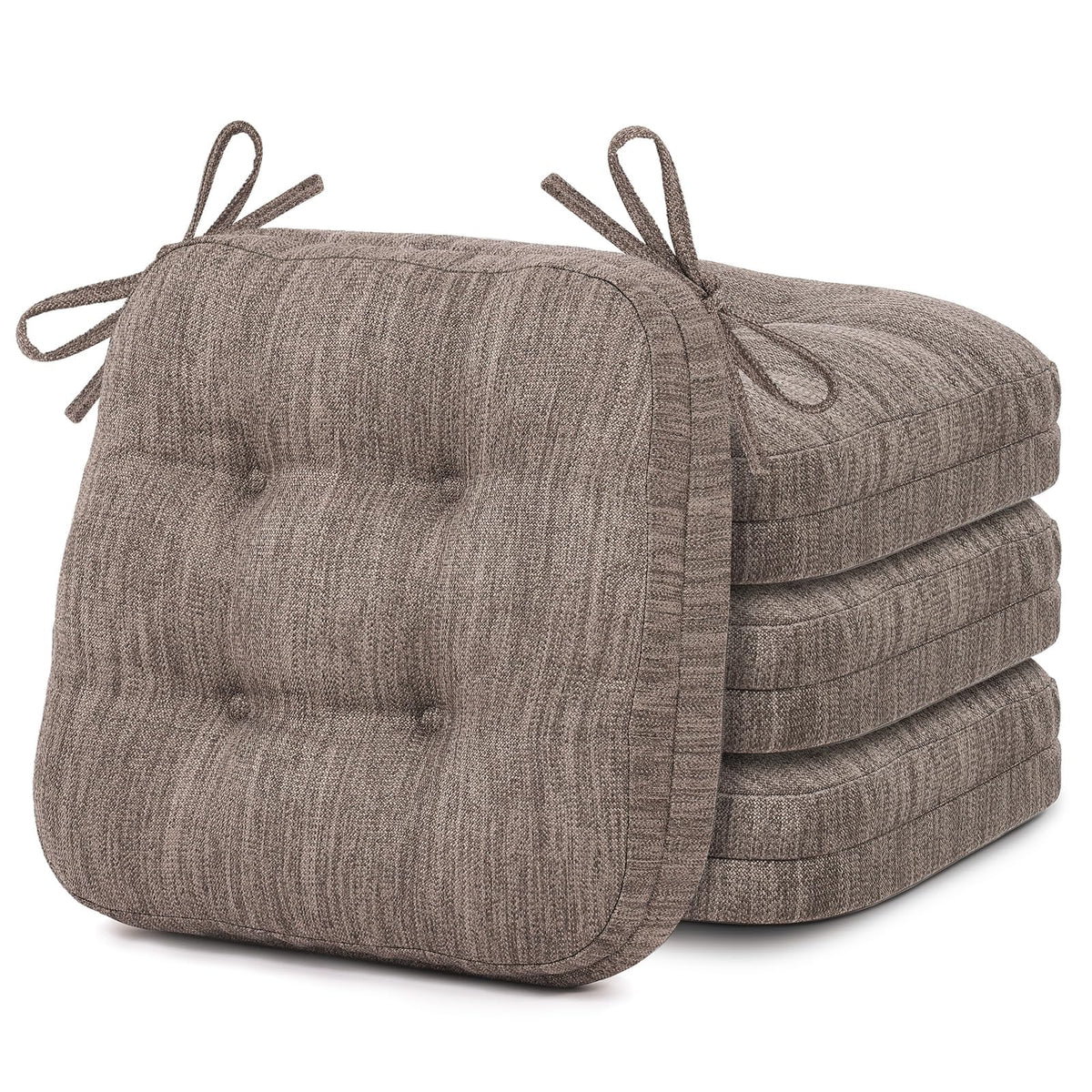 Shinnwa Dining Chair Cushions Set of 4, Dual-Layer Memory Foam Kitchen Chair Cushions, Patented Design Seat Pads with Ties, 16.5 x 16.5 x 3.5in, 4 Pack, Beige