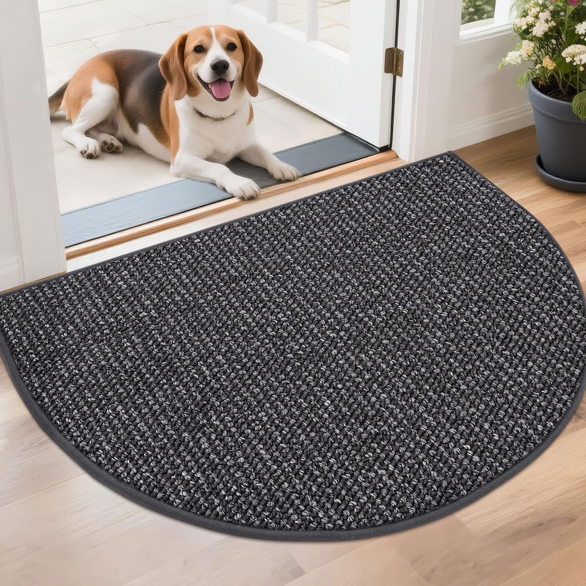 BEQHAUSE Dirt Trapper Door Mat 17" x 30" Half Circle Non Slip Rugs, Taupe