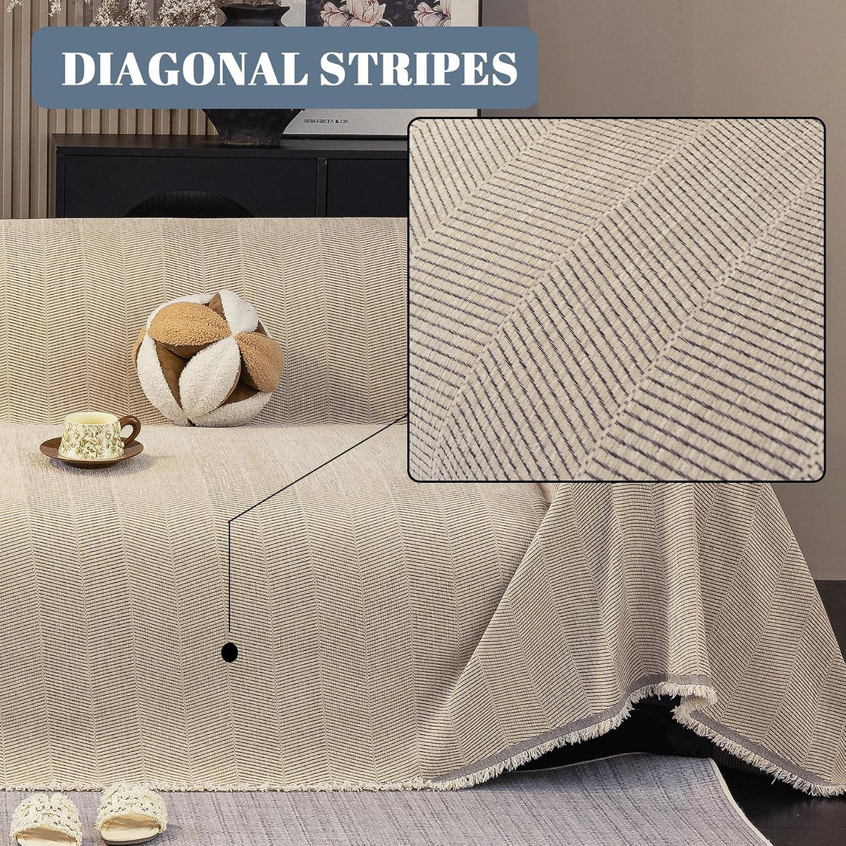2 Pieces, Couch Cover for Sectional L Shaped, Chevron, White