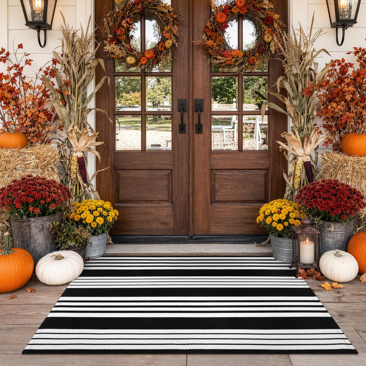 OJIA Front Door Mat 24"x51", Striped Porch Rug Outdoor Door Mat Fall Decor