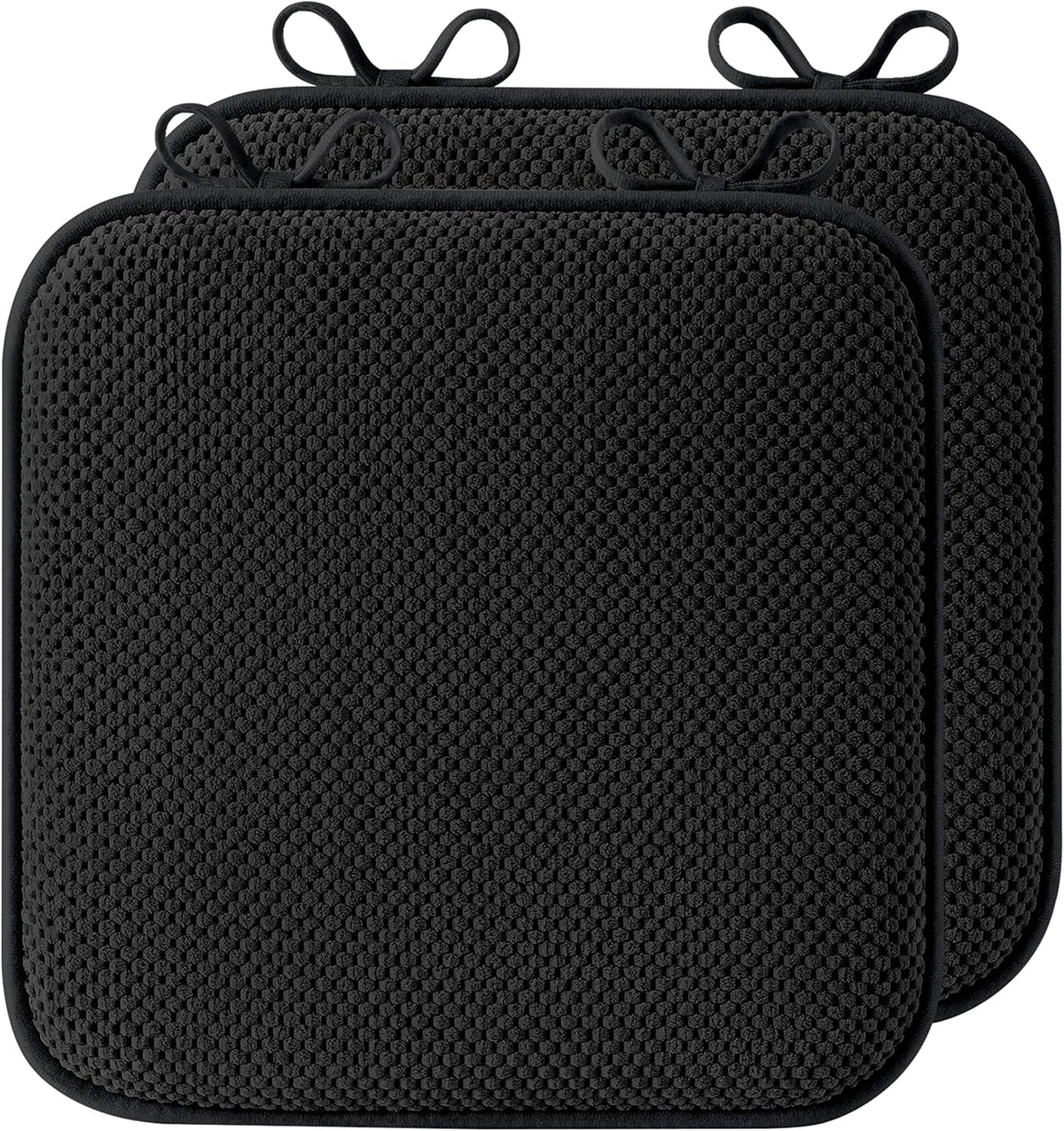 puredown® Chair Cushions for Dining Chairs, Set of 2 Memory Foam Seat Cushions with Non-Slip Backing & Ties, 16" x 16" x 1.5", Comfortable & Supportive Dining Chair Pads for Kitchen, Black