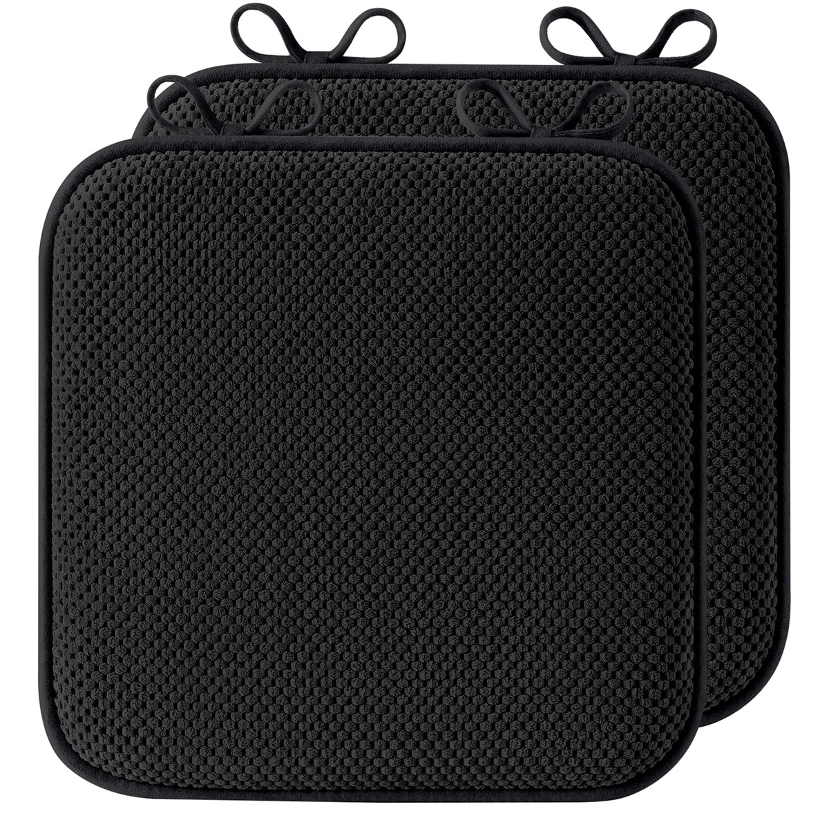 puredown® Chair Cushions for Dining Chairs, Set of 2 Memory Foam Seat Cushions with Non-Slip Backing & Ties, 16" x 16" x 1.5", Comfortable & Supportive Dining Chair Pads for Kitchen, Black