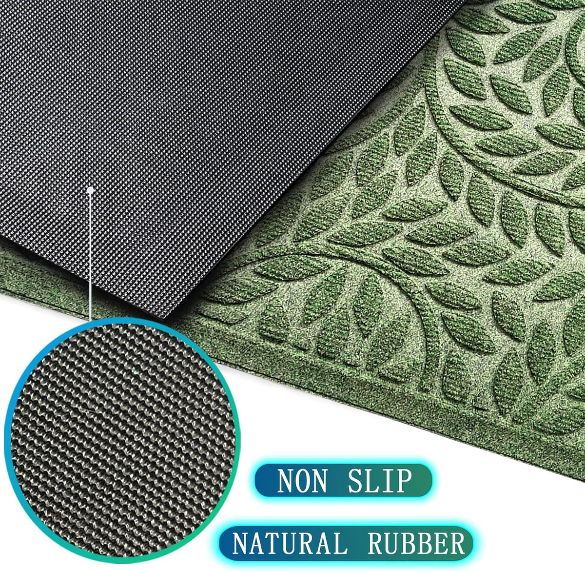 Bulijojo Front Door Mat Entrance,Durable Heavy Duty Welcome Mat,Thick Absorbent Natural Rubber Non Slip Mat,Sturdy Entryway Green, 17"x30"