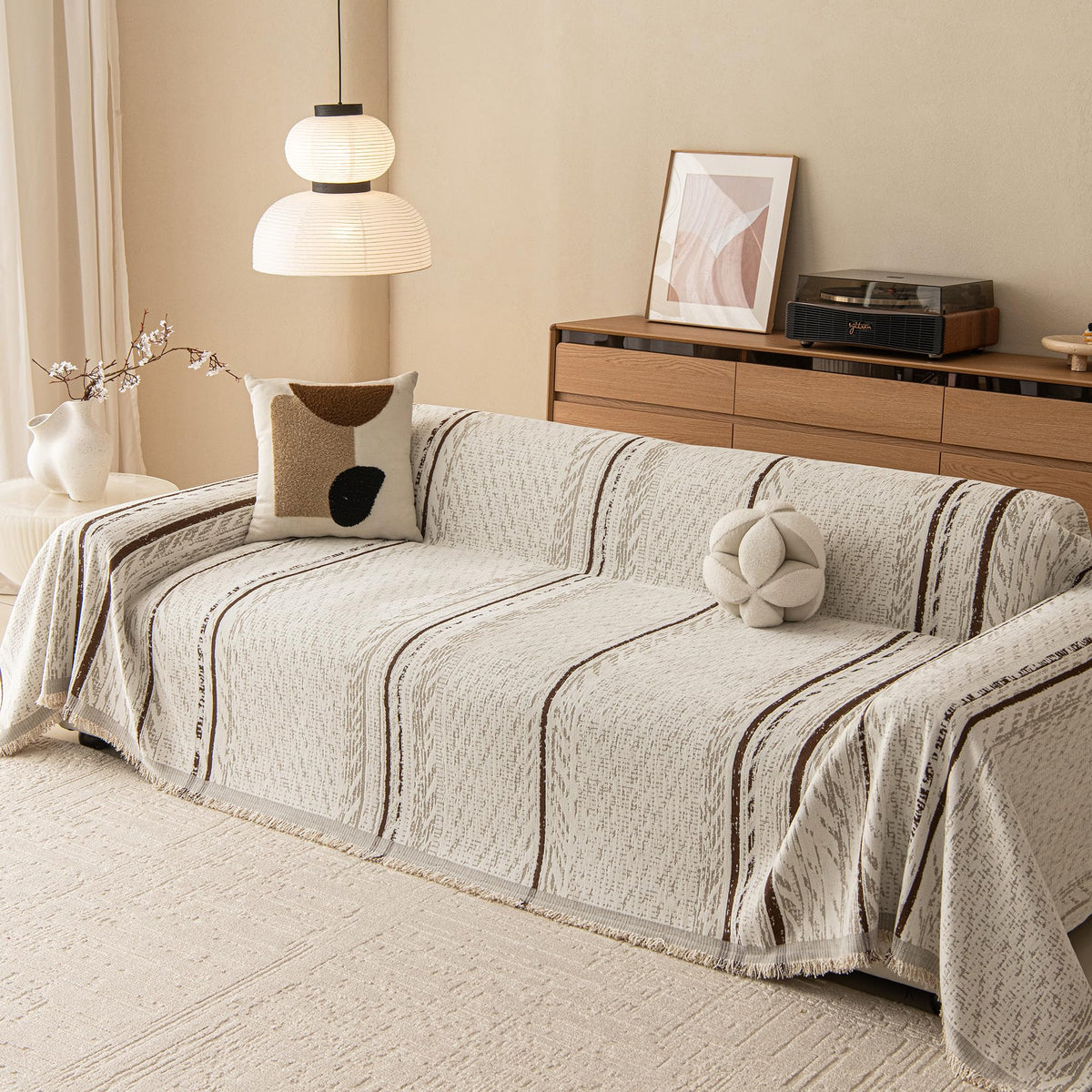 MEETSKY Couch Cover Sofa Covers Couch Covers for 3 Cushion Couch Sofa Pet Friendly, L Shaped Sectional Sofa Covers Washable Simply Put Sofa Throw Cover for Dogs, 91" x 134", Beige