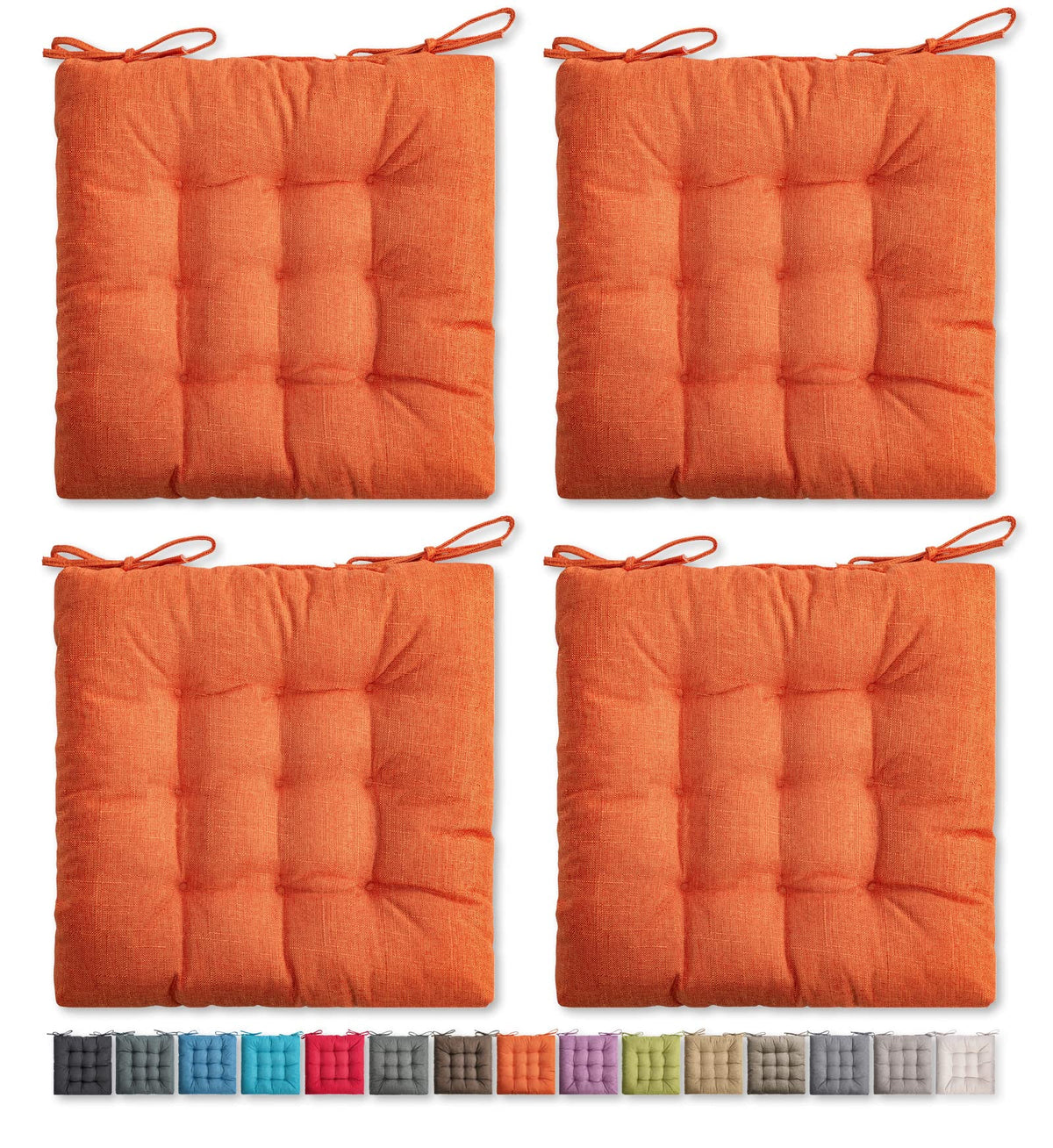 SQUARE MOON 4 Pack Chair Cushions, Seat Cushions, Chair Pads, Chair Mat for Indoor, Outdoor Dining Chair, Kitchen Chairs, Dining Room Chairs (16" × 16" × 4 Pack, Orange)