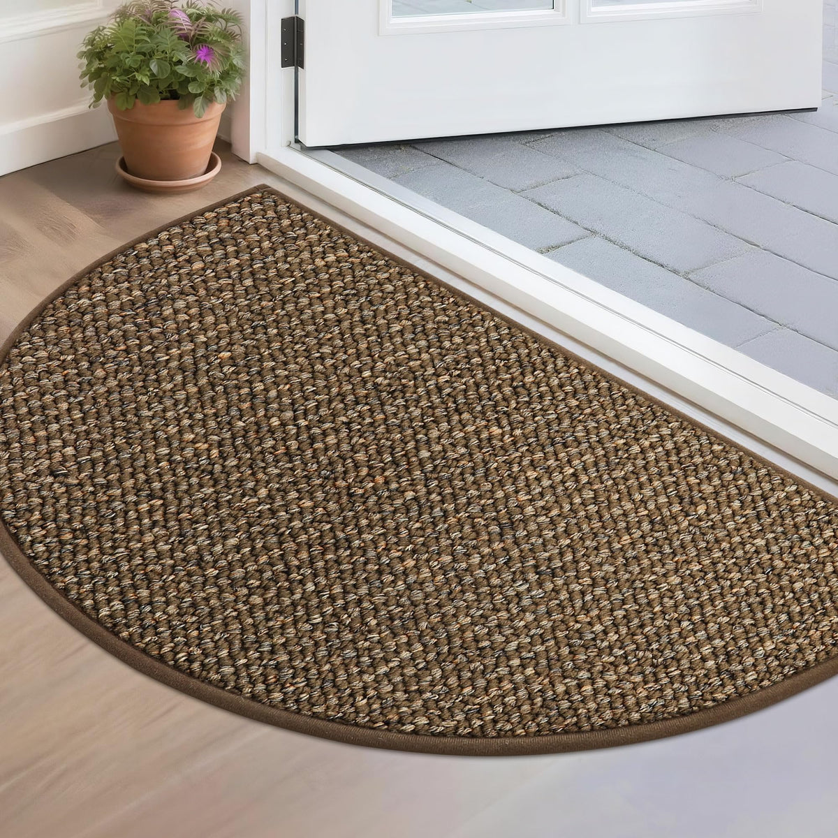 BEQHAUSE Dirt Trapper Door Mat 17" x 30" Half Circle Non Slip Rugs, Taupe
