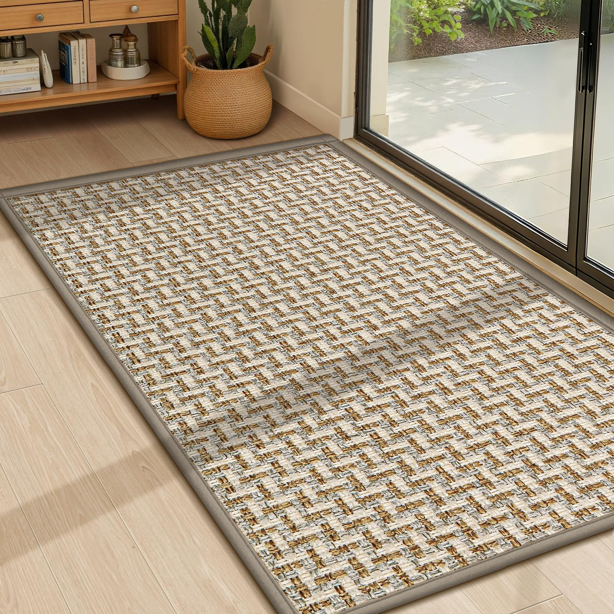 LEKEEPGO Ultra Thin Indoor Door Mat 17"x29", Non Slip Door Mat, Khaki