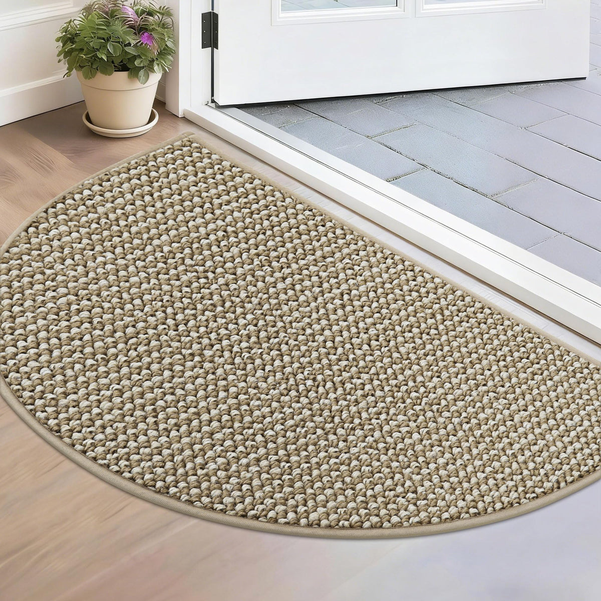BEQHAUSE Dirt Trapper Door Mat 17" x 30" Half Circle Non Slip Rugs, Taupe