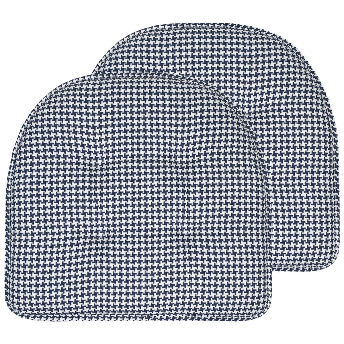 Sweet Home Collection Chair Cushion Memory Foam Pads Tufted Slip Non Skid Rubber Back U-Shaped 17" x 16" Seat Cover, 6 Pack, Checkered Taupe/White