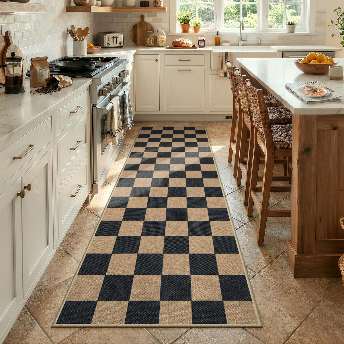 Lahome Checkered Easy Jute 3x5 Entryway Front Porch Rug, Black Diamond Indoor Outdoor Patio Layering Rug, Washable Farmhouse Neutral Non Slip Non Shedding Door Carpet for Backyard Blacony