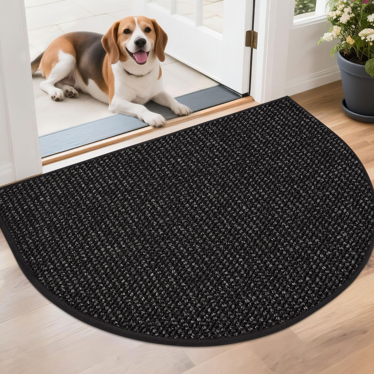 BEQHAUSE Dirt Trapper Door Mat 17" x 30" Half Circle Non Slip Rugs, Taupe