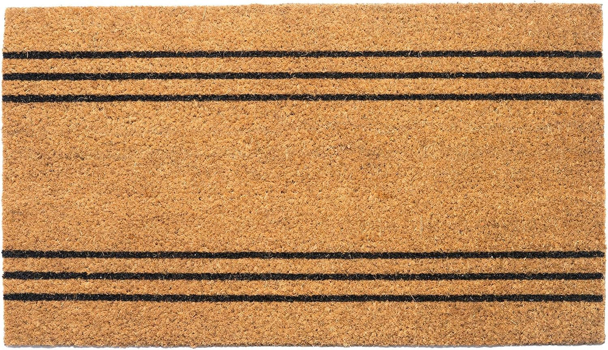 Coco Coir Door Mat Plain Welcome Mat with Stripes Beige 30x17
