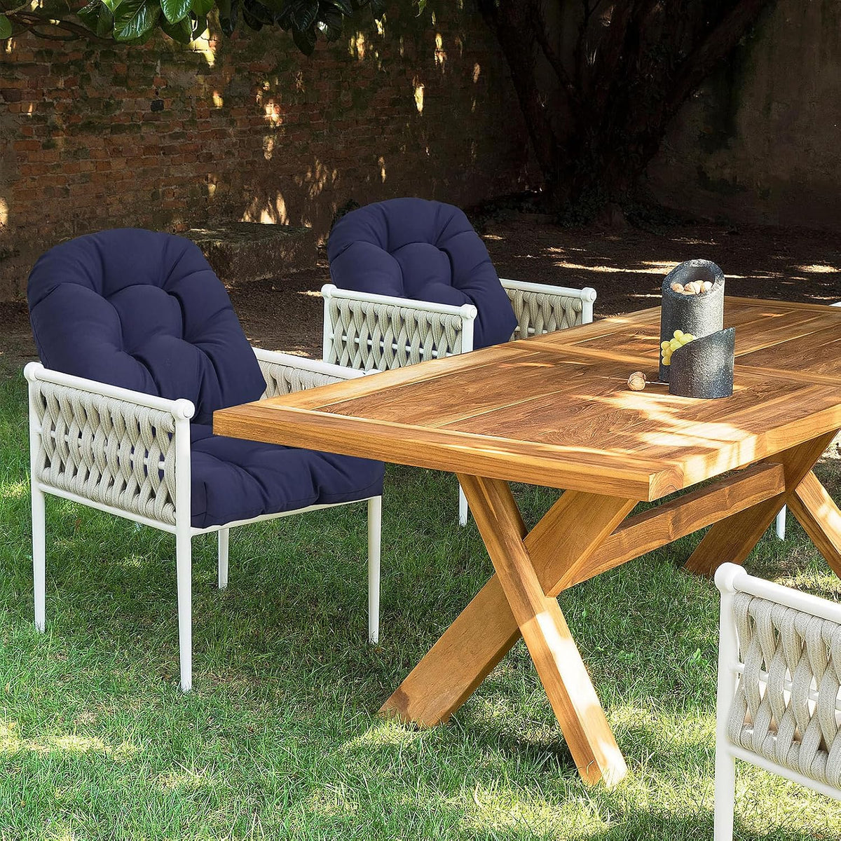 2 Pack Waterproof Outdoor Thick Tufted Chair Cushions,Peacock
