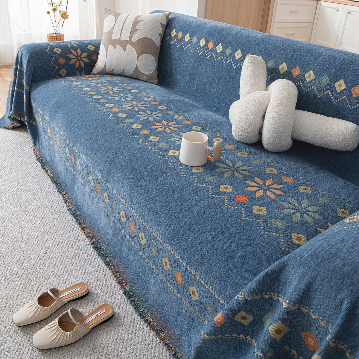VClife Bohemian Sofa Covers Chenille Couch Cover for Sectional Couch, Soft Non Slip Couch Covers for 2 Cushion Sofa Breathable Sofa Furniture Protector Slip Cover for Couch, Pumpkin, 71"X118"