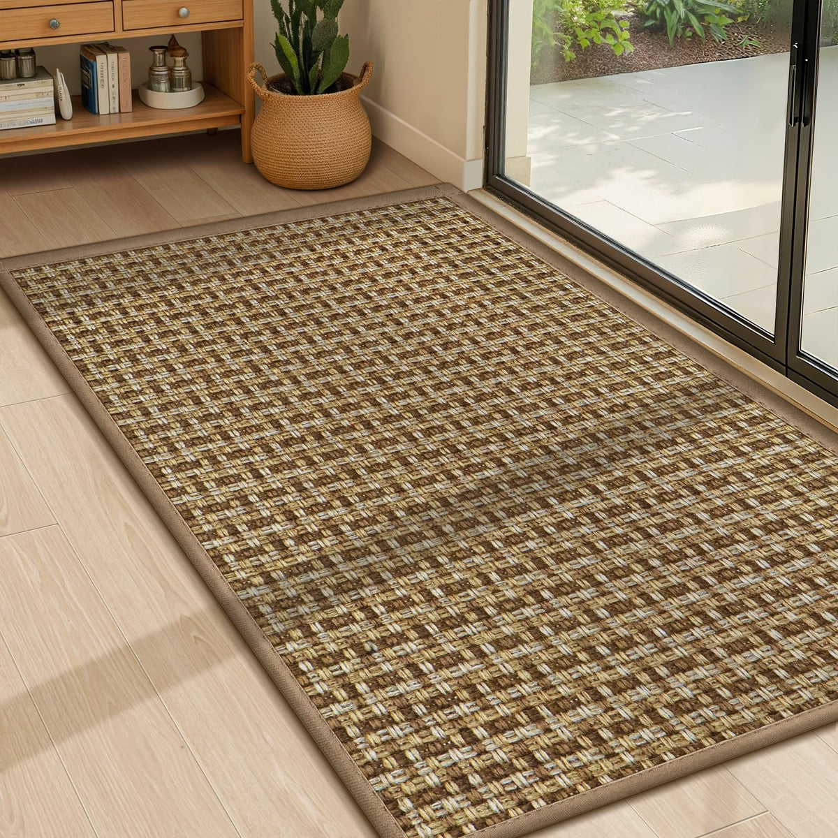 LEKEEPGO Ultra Thin Indoor Door Mat 17"x29", Non Slip Door Mat, Khaki