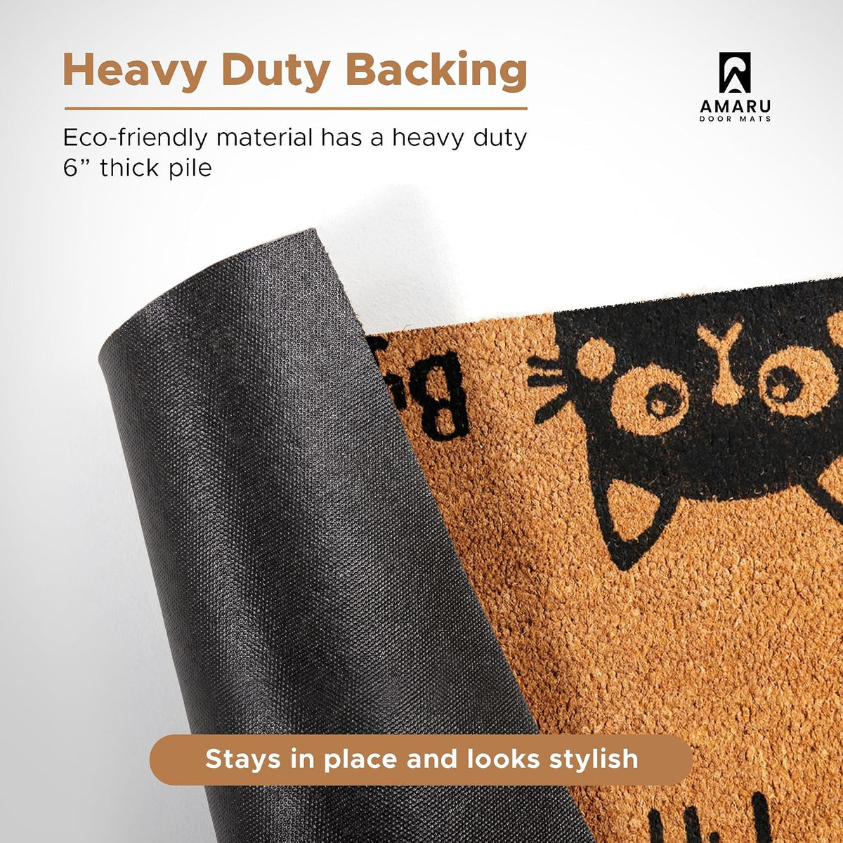 Coir Welcome Mat, Non-Slip, Hi-Bye Cat, 17 x 29 in
