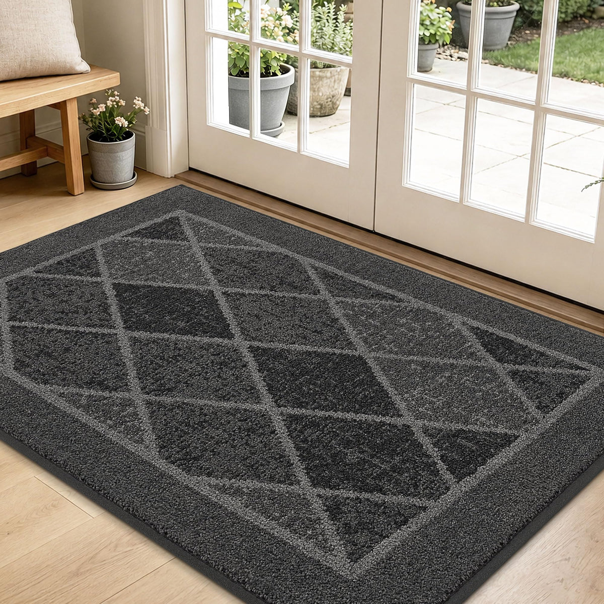 BEQHAUSE Dirt Trapper Door Mat 24" x 36", Doormat Non-Slip, Dark Grey