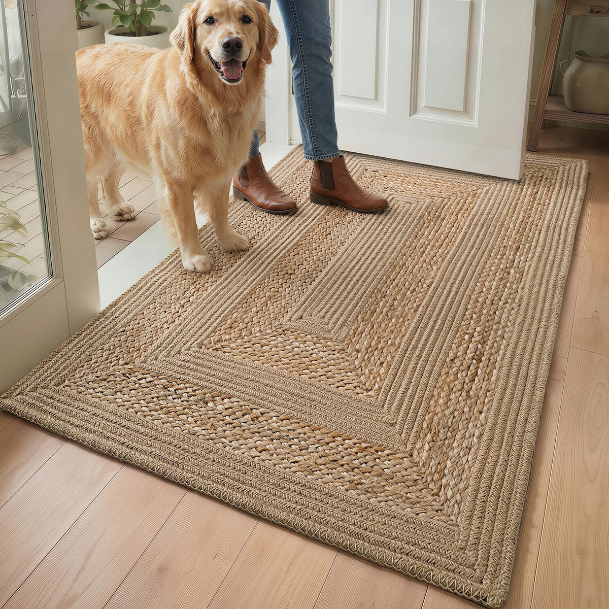 DEXI Jute Door Mat 24x36, Woven Mat for Covered Outside Entry, Light Taupe