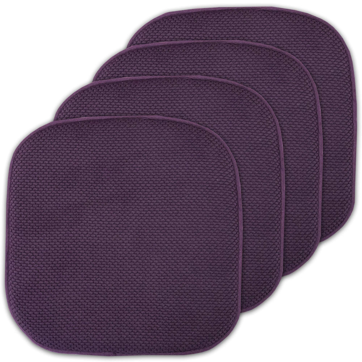 Sweet Home Collection Chair Cushion Memory Foam Pads Honeycomb Pattern Slip Non Skid Rubber Back Rounded Square 16" x 16" Seat Cover, 4 Pack, Alexis Chocolate
