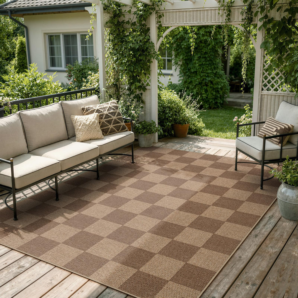 Lahome Checkered Easy Jute 3x5 Entryway Front Porch Rug, Black Diamond Indoor Outdoor Patio Layering Rug, Washable Farmhouse Neutral Non Slip Non Shedding Door Carpet for Backyard Blacony