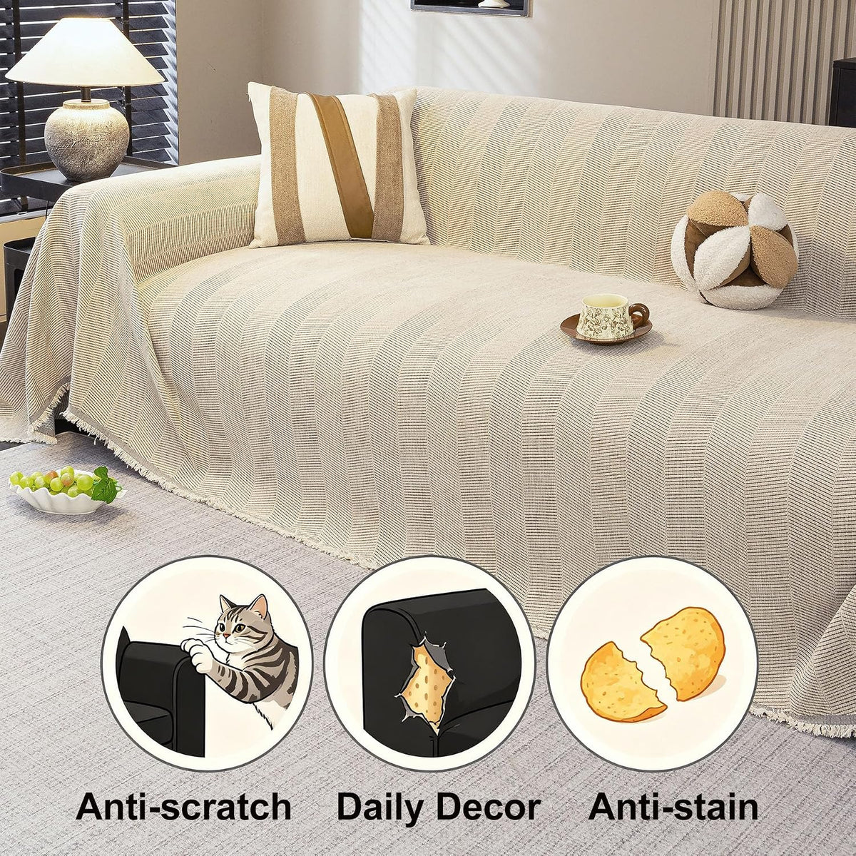 2 Pieces, Couch Cover for Sectional L Shaped, Chevron, White