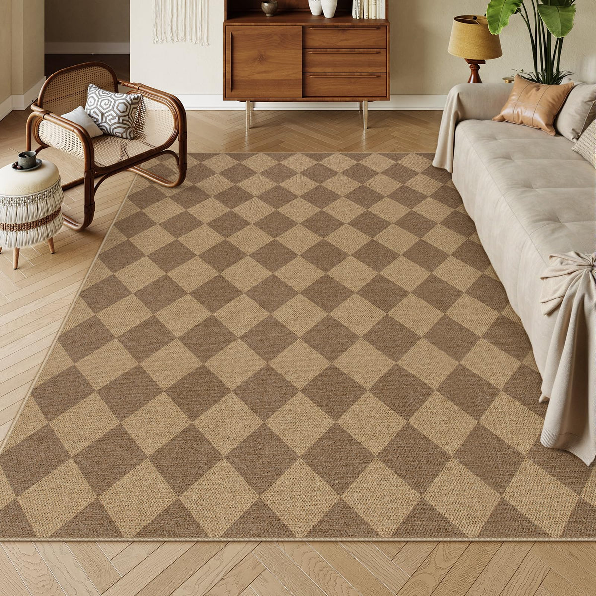 Lahome Checkered Easy Jute 3x5 Entryway Front Porch Rug, Black Diamond Indoor Outdoor Patio Layering Rug, Washable Farmhouse Neutral Non Slip Non Shedding Door Carpet for Backyard Blacony