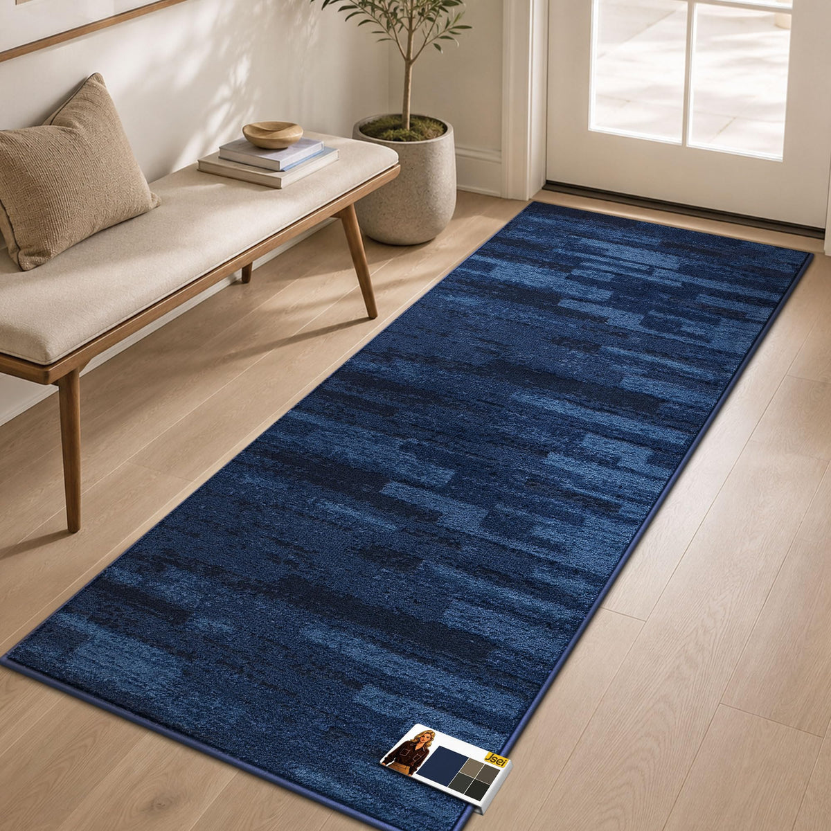 JSEI Dirt Trapper Door Mat 20"x32", Non-Slip Doormat, Blue