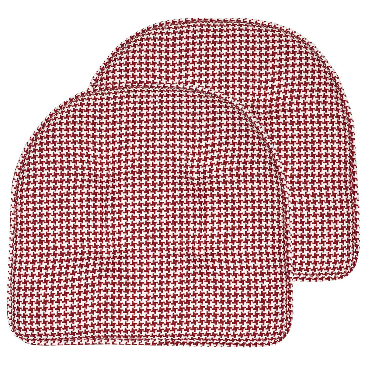 Sweet Home Collection Chair Cushion Memory Foam Pads Tufted Slip Non Skid Rubber Back U-Shaped 17" x 16" Seat Cover, 6 Pack, Checkered Taupe/White