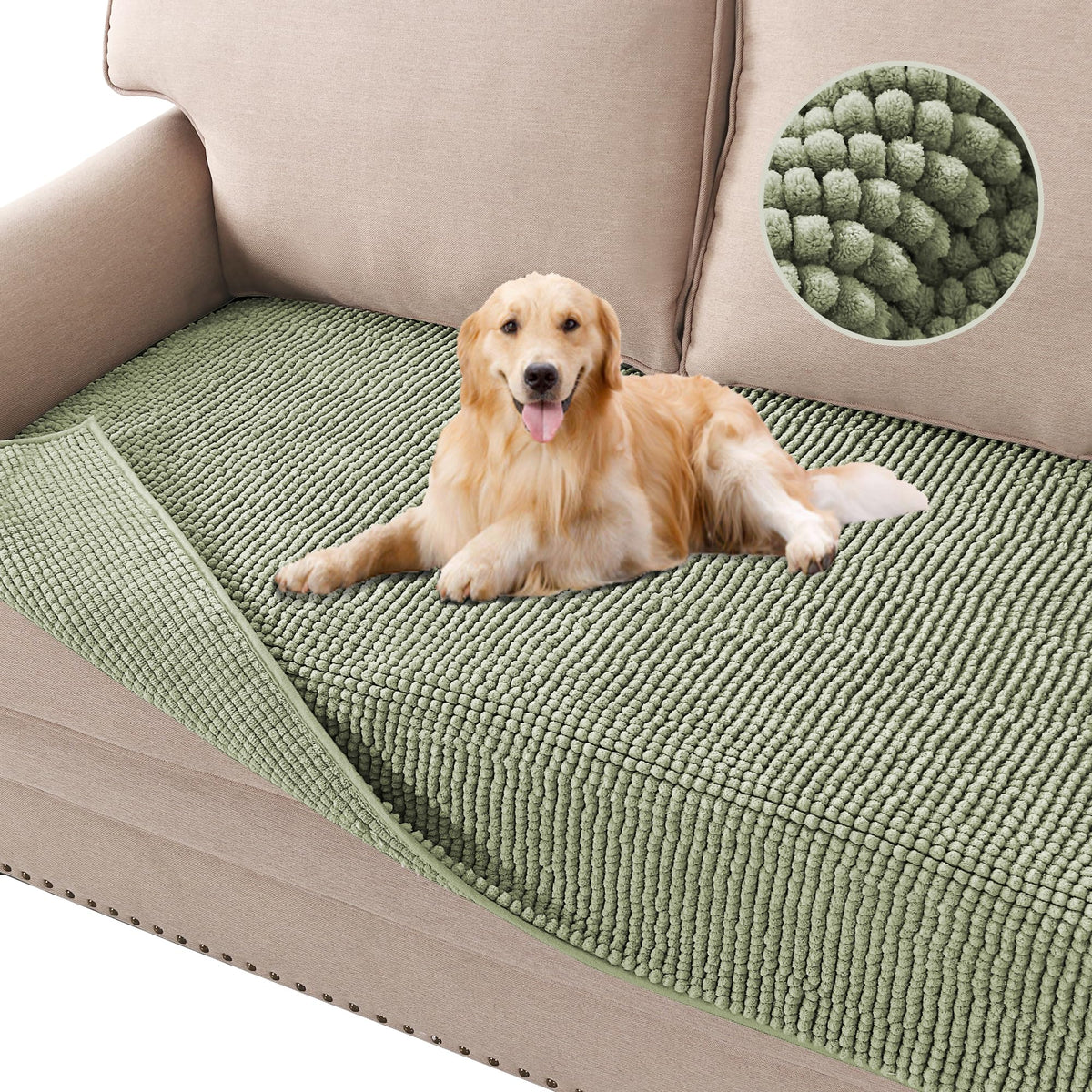 H.VERSAILTEX Plush Chenille Dog Bed Cover Thick Soft Sofa Cover for 3 Cushion Couch Anti Slip Couch Cover Furniture Protector for Dog, Pet, Cat (35" x 82", Ivory)