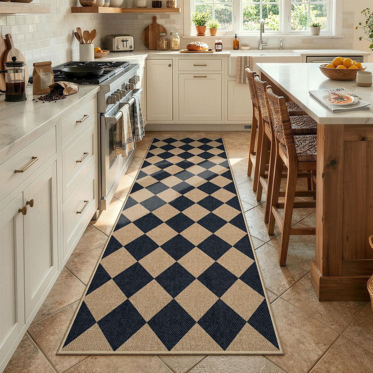 Lahome Checkered Easy Jute 3x5 Entryway Front Porch Rug, Black Diamond Indoor Outdoor Patio Layering Rug, Washable Farmhouse Neutral Non Slip Non Shedding Door Carpet for Backyard Blacony