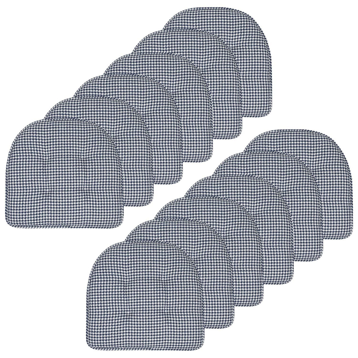Sweet Home Collection Chair Cushion Memory Foam Pads Tufted Slip Non Skid Rubber Back U-Shaped 17" x 16" Seat Cover, 6 Pack, Checkered Taupe/White