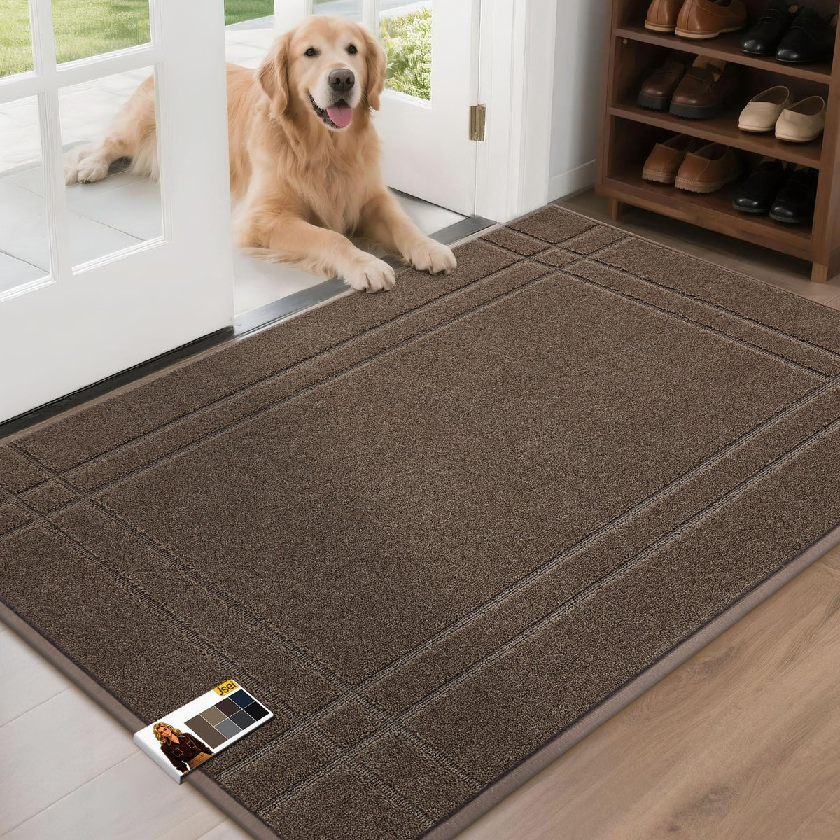 JSEI Door Mat for Entrance 20"x32", Dirt Trapper Doormat, Black