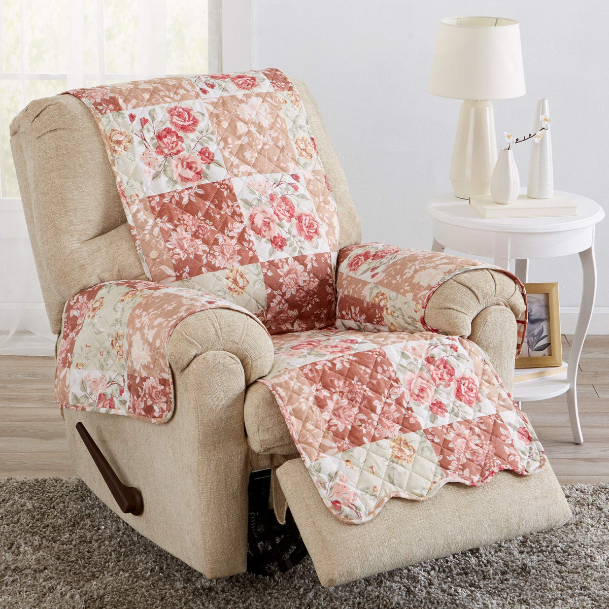 Great Bay Home Reversible Patchwork Sofa Cover - Washable Slipcover Furniture Protector with Elastic Straps - Perfect for Kids & Pets - Box-Stitched Detail (Taupe)