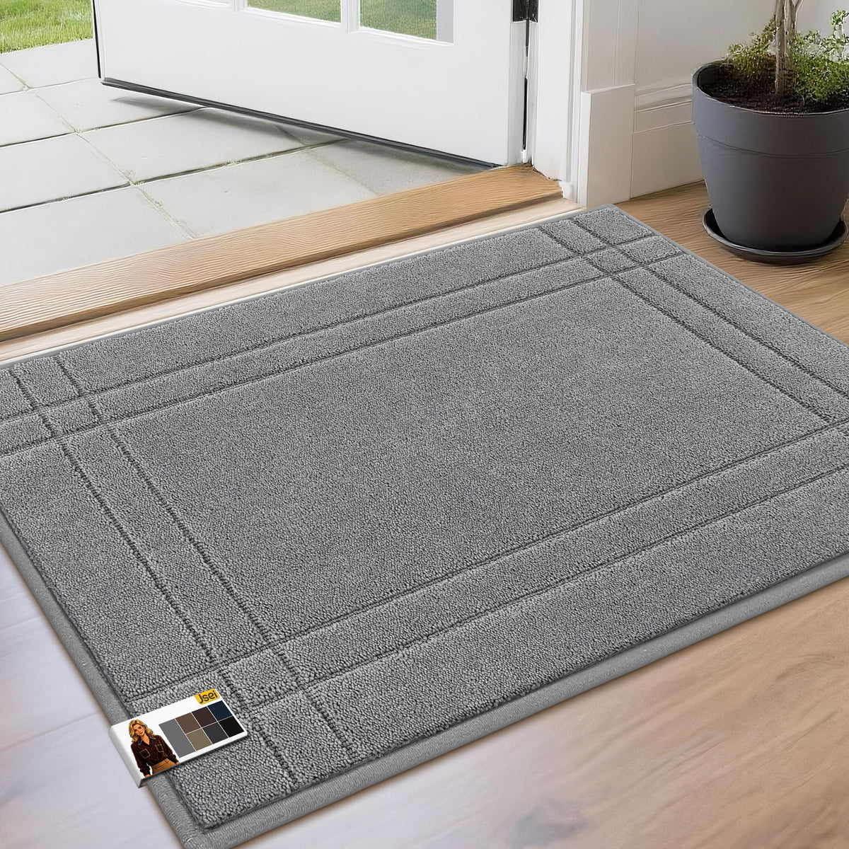 JSEI Door Mat for Entrance 20"x32", Dirt Trapper Doormat, Black