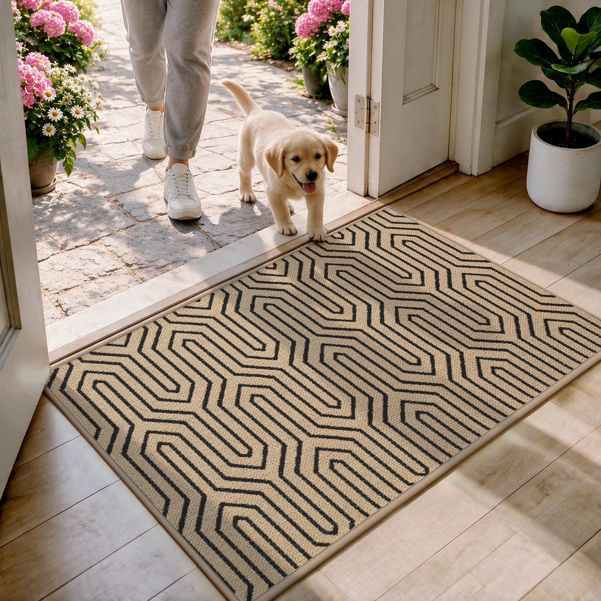 Front Door Mat Indoor Outside Entrance Non-Slip Mats Brown 17"x30"