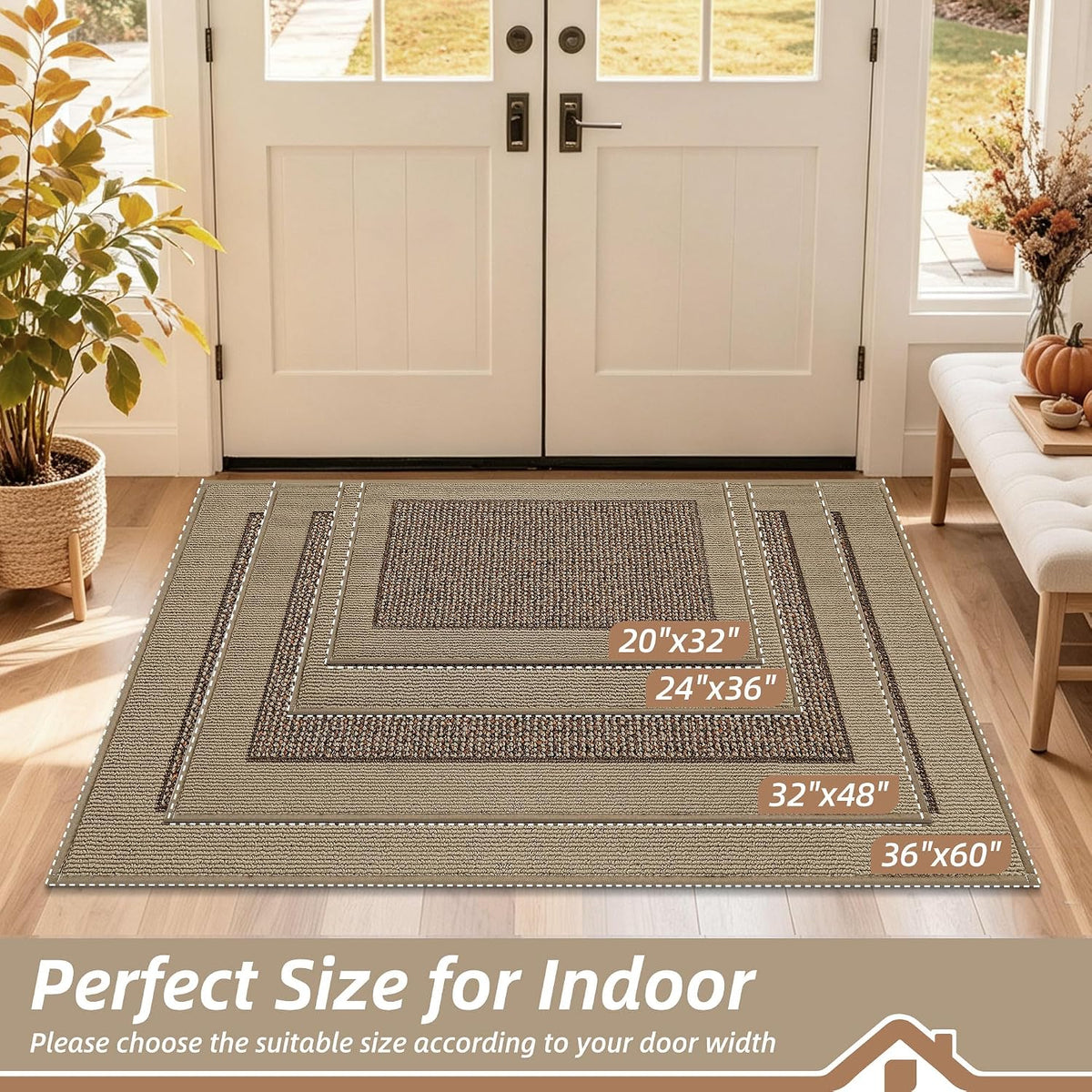 BEQHAUSE Indoor Door Mat 20" x 32", Dirt Trapper Door Mats, Taupe