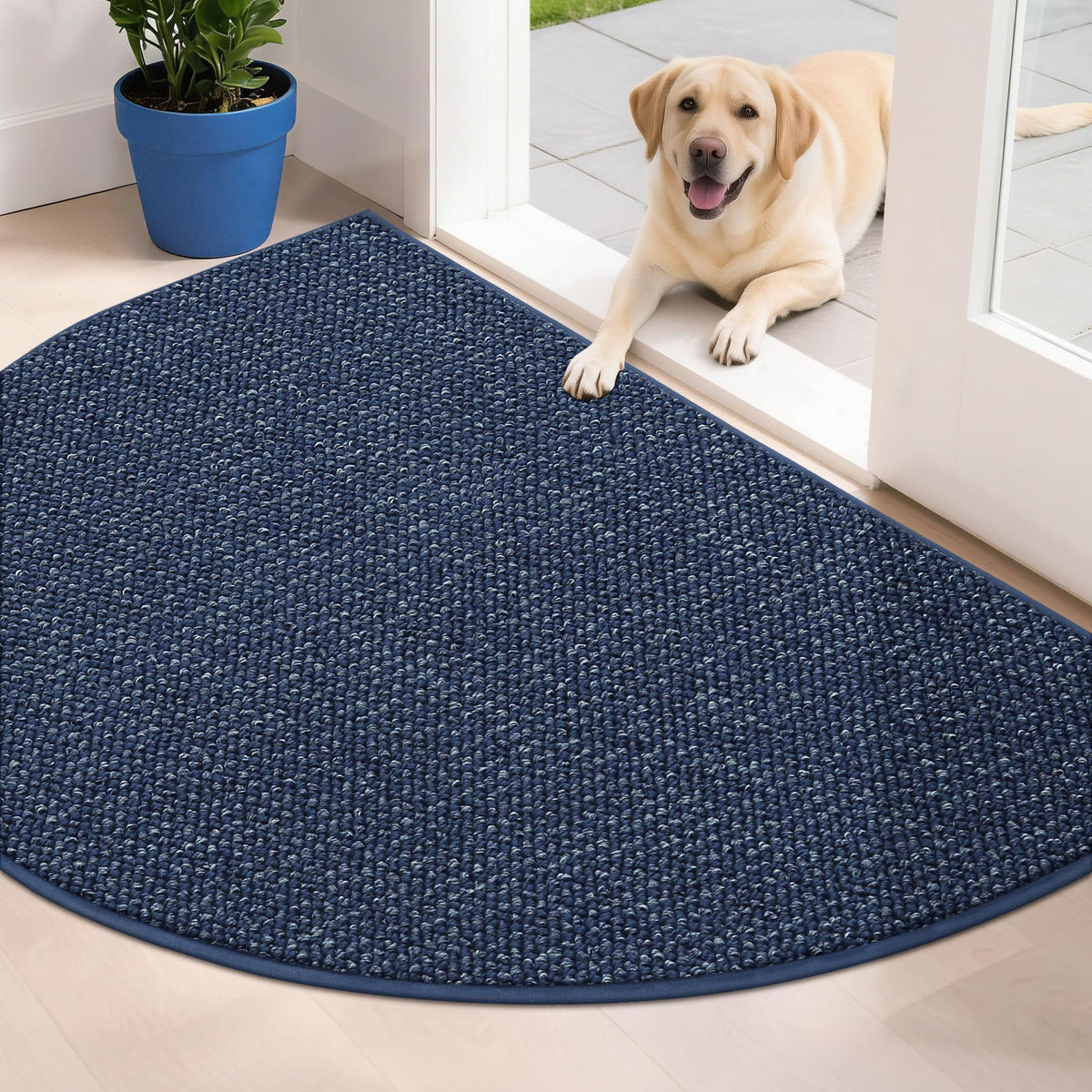BEQHAUSE Dirt Trapper Door Mat 17" x 30" Half Circle Non Slip Rugs, Taupe