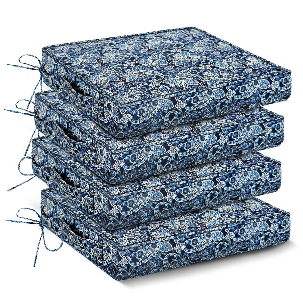 IPYNBAP Outdoor Chair Cushions Set of 4 -Waterproof Outdoor Seat Cushions for Patio Furniture, Patio Chair Cushion with Handle and Ties, Square Out Door Chair Pads,19" x 19" x 3", Navy Blue