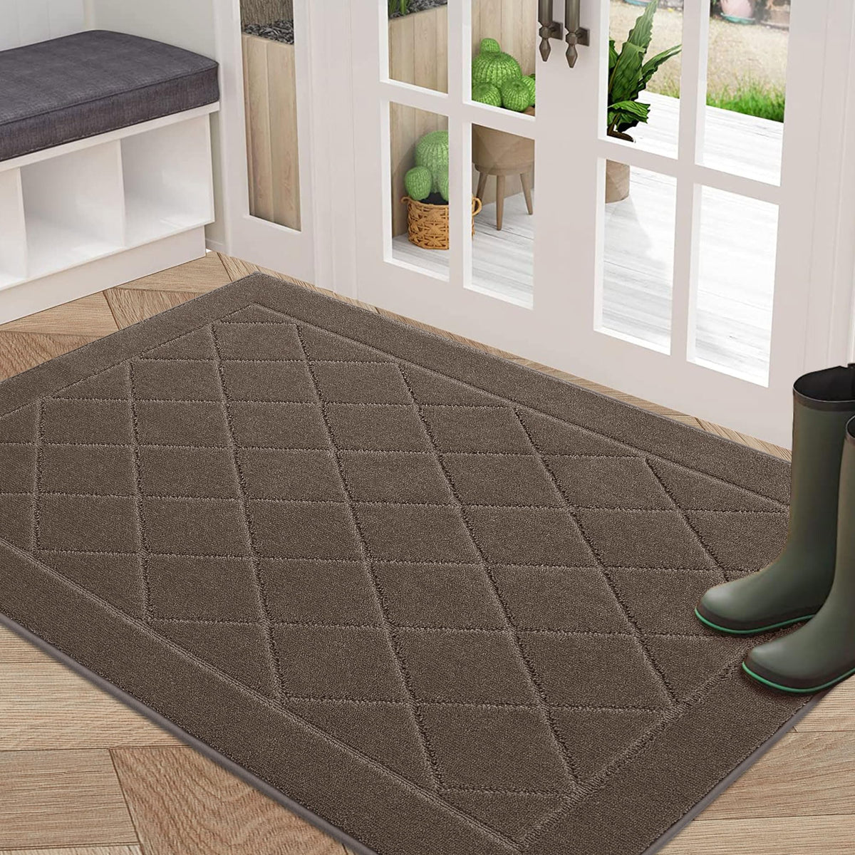 BEQHAUSE Dirt Trapper Door Mat 20" x 32", Doormat Non-Slip, Navy Blue