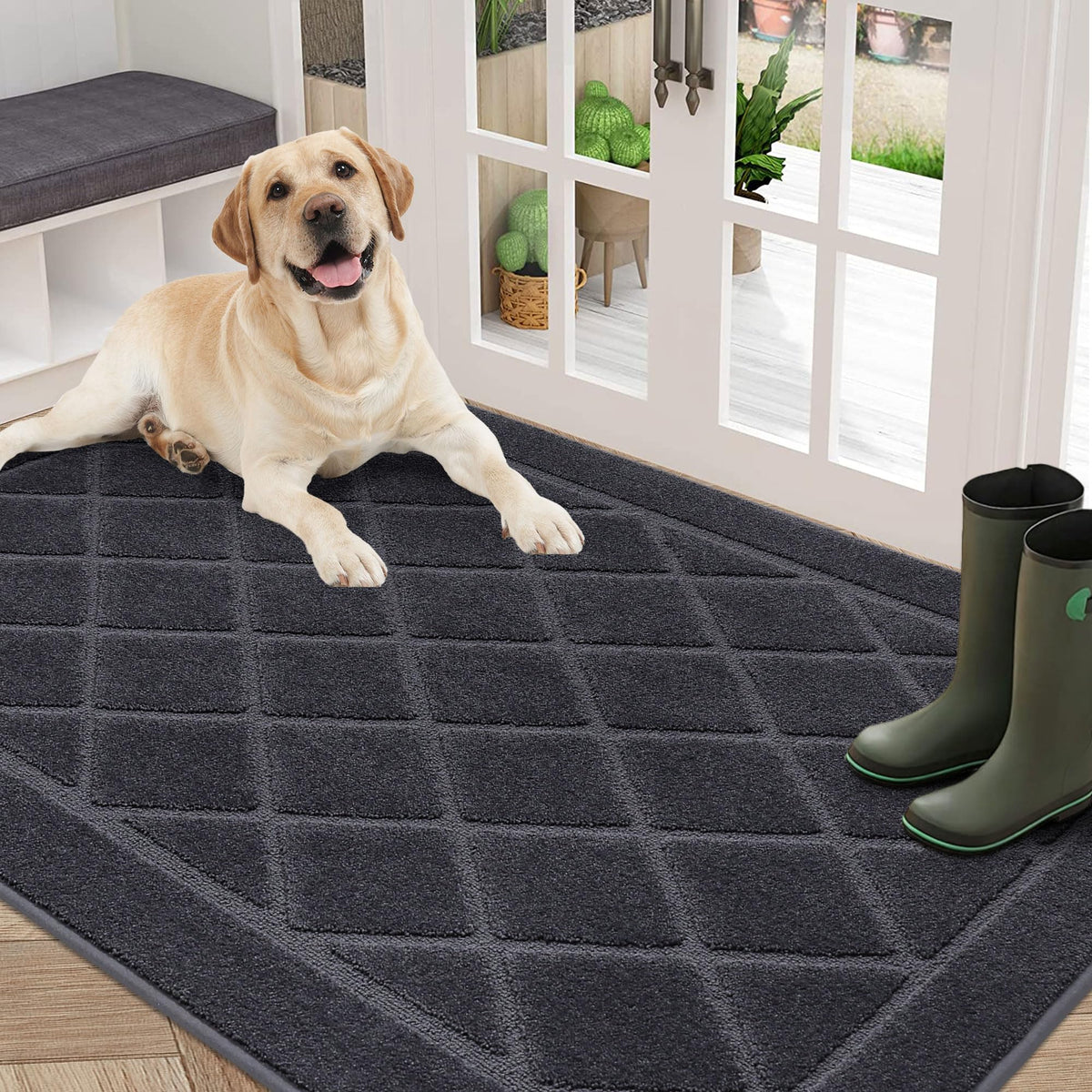 BEQHAUSE Dirt Trapper Door Mat 24" x 36", Doormat Non-Slip, Dark Grey