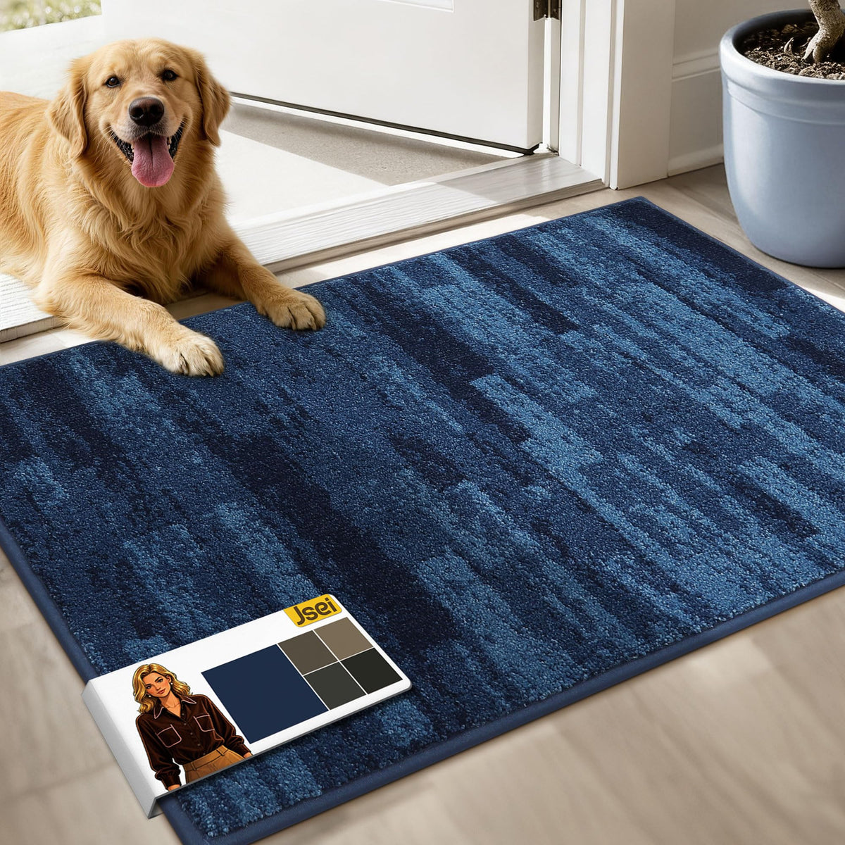 JSEI Dirt Trapper Door Mat 20"x32", Non-Slip Doormat, Blue